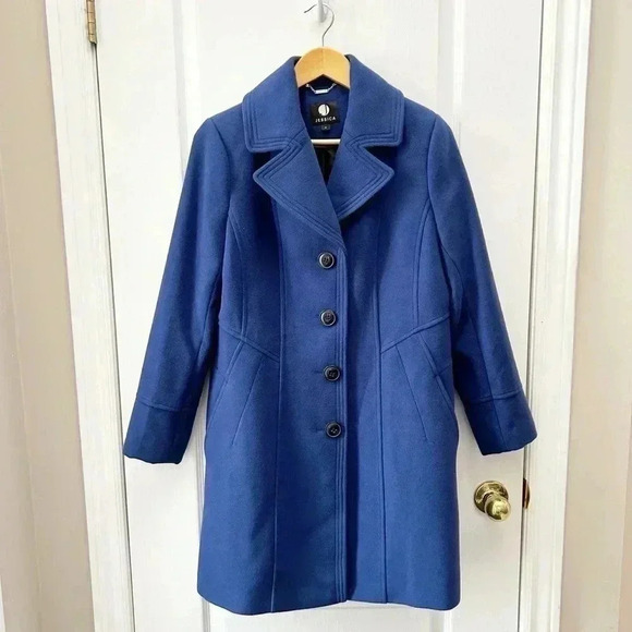Vintage Jessica Pea  Coat Single Breasted Tailored Deep Blue Size 8 - Picture 2 of 13